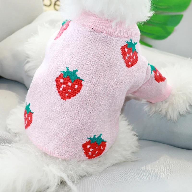 Autumn/Winter Pet Strawberry Print Sweater Small Dog Cat Teddy Bichon Hiromi Schnauzer Yorkshire Poodle Clothes | Дом и сад