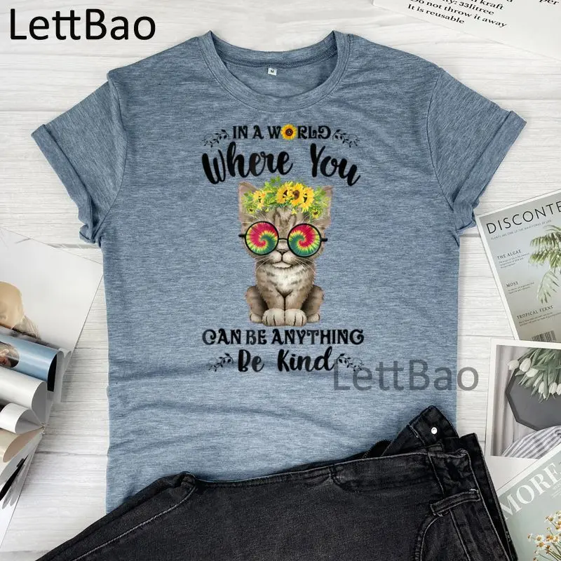 

Be Kind Cat New Women T Shirt Fashion T-shirt Harajuku Ulzzang Casual Streetwear Tops Summer Short Sleeve Cotton T-shirts