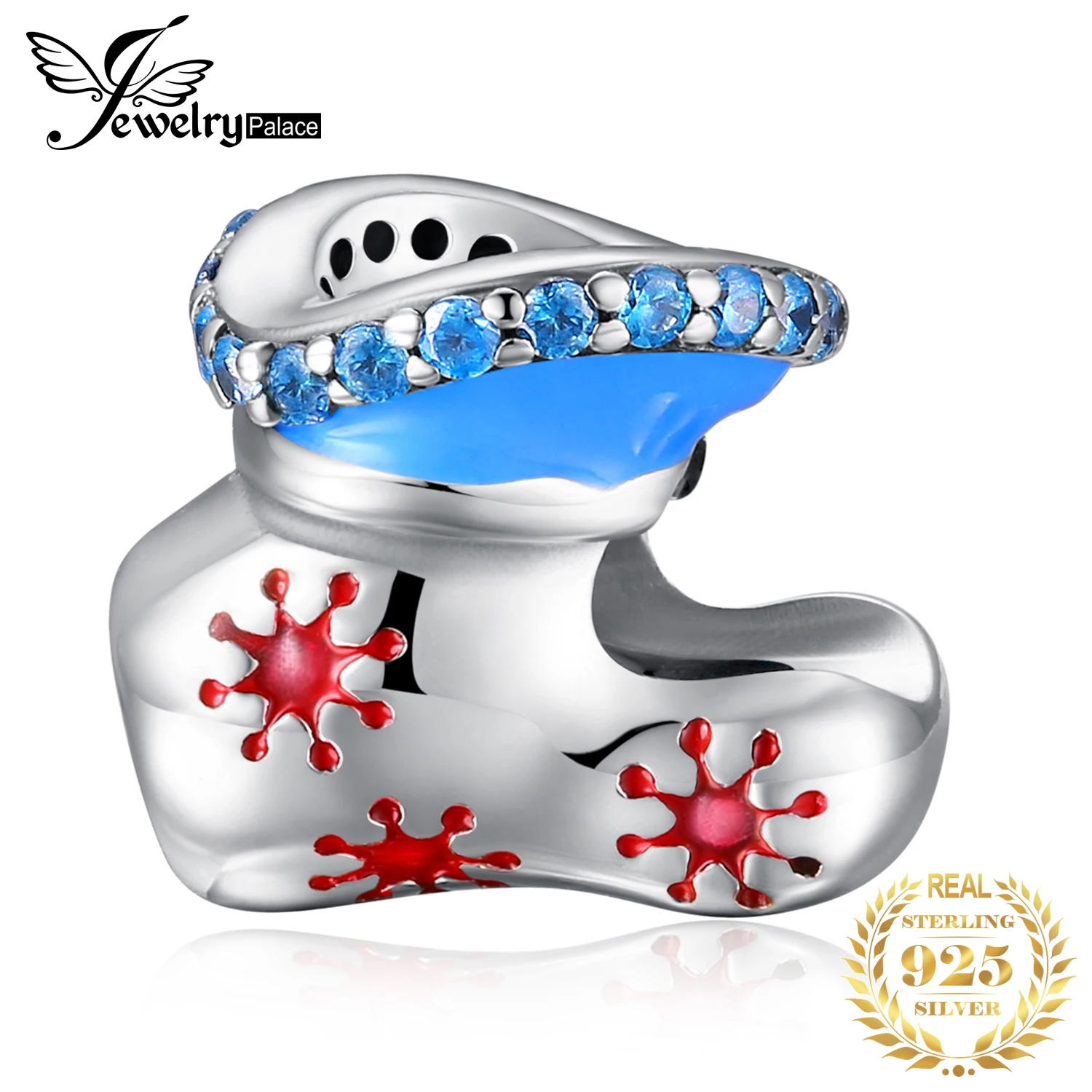 Ювелирный дворец круглый синий фианит розовый эмаль носок болтающиеся бусы Шарм