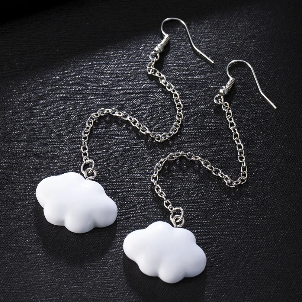

Fashion Korea Style White Dangling Earrings for Women Cute Simple Cloud Earrings with Chain SImple Ladies Ears Jewellery