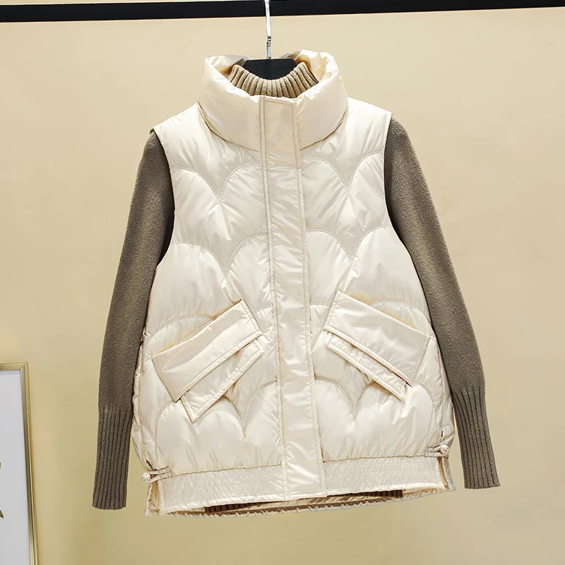 

Short Solid Stand Collar Parka Vest Thick Warm Winter Jackets Women 2021 New Casual Sleeveless Glossy Parka Chic Outerwear