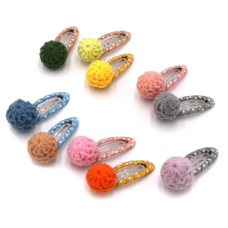 Детский вязаный крючком зажим для волос с помпоном эластичная повязка красочный