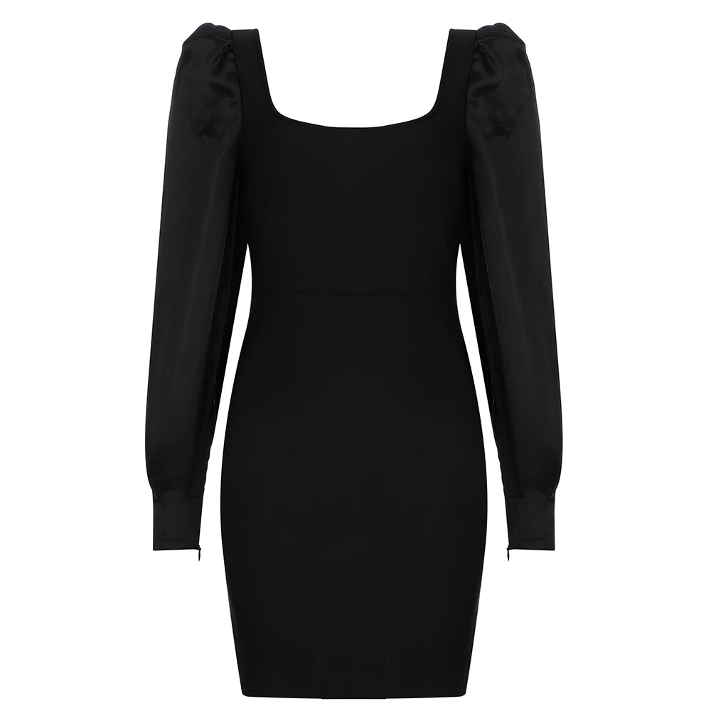 

2019 New Arrival sexy women black square collar long sleeve bodycon Celebrity Party Bandage Dress wholesale