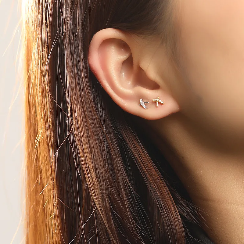 925 Sterling Silver Fashion Zircon Star/Circle Irregular Stud Earring Ear Ring Bone Wild Simple Women Girl Jewelr | Украшения и