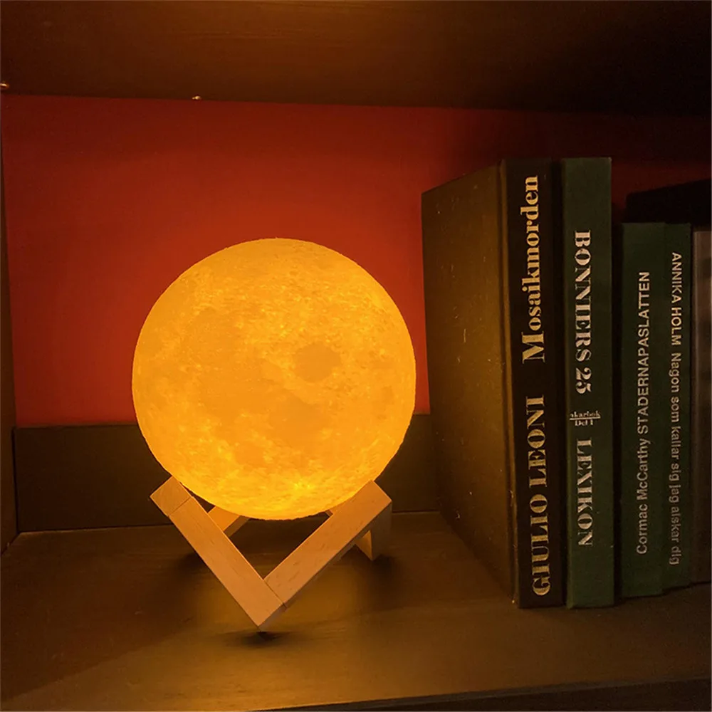 

3D Printed Moon Lamp Night Light With Stand and Battery Bedroom Decor 7 Color LED Lunar Moonlight for Lover Kids Christmas Gift