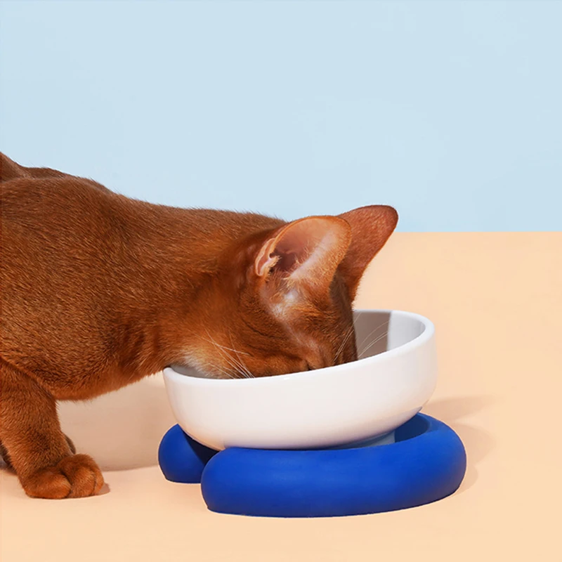 

Ceramic Dog Feeding Bowl Non-Slip Double Cat Bowl Pet Food Water Feeder Cats Small Dogs Contrast Color Pet Bowl Pet Supplies New