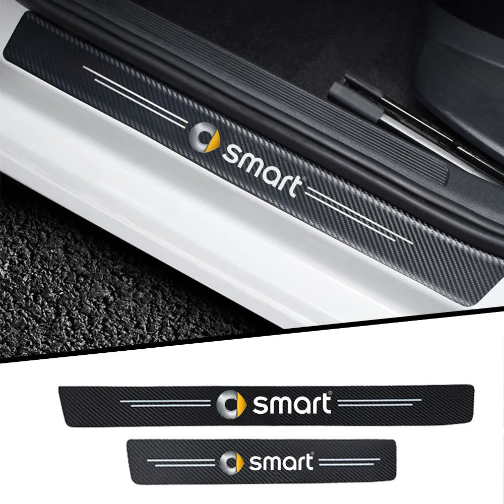 

4pcs Car Sticker door carbon leather Fiber Sill Plate for Smart Fortwo Forfour 453 451 450 accessories car styling