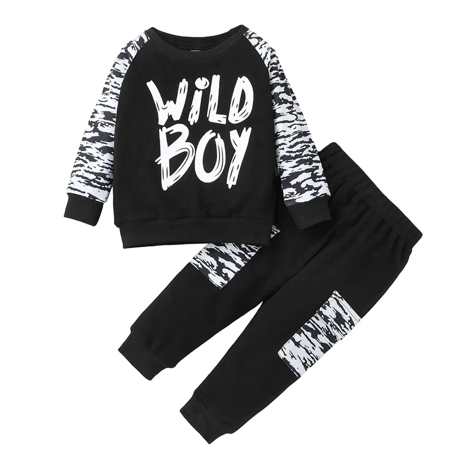 

Toddler Boy 2Pcs Fall Outfits Trendy Letter Print Long Sleeve Tops and Elastic Waist Pants Set