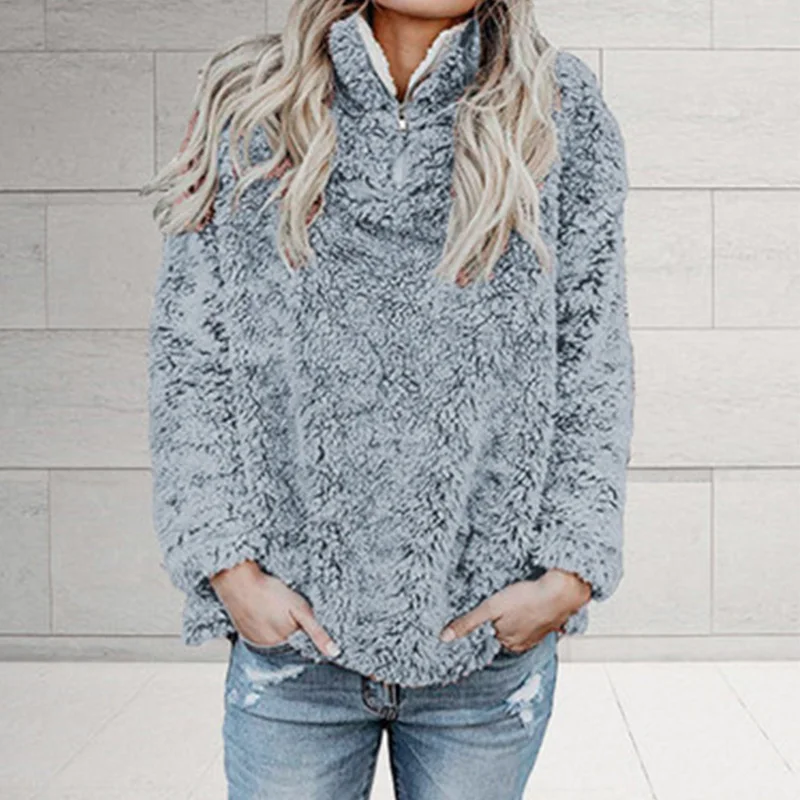 

2022 Thicken Turtleneck Women's Sweatshirts Autumn Zipper Long Sleeve Female Pullovers Winter Casual Warm Ladies Sweatshirt