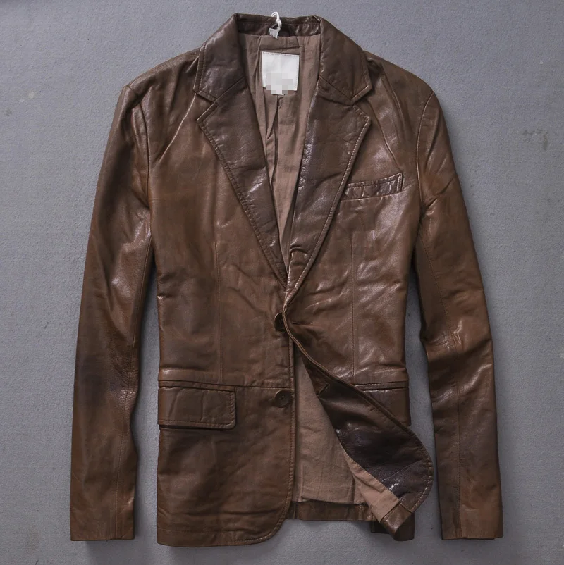 Мужская приталенная куртка из натуральной овечьей кожи в итальянском стиле