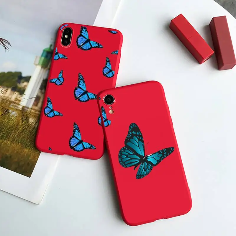 

butterfly Phone Case Red Candy Color for iPhone 6 7 8 11 12 s mini pro X XS XR MAX Plus