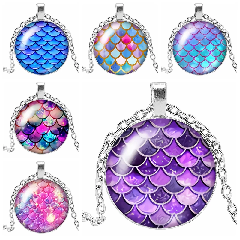

HOT! 2020 New Creative Dragon Scales Glass Convex Round Pendant Fashion Charm Girl Jewelry Necklace When Fittings