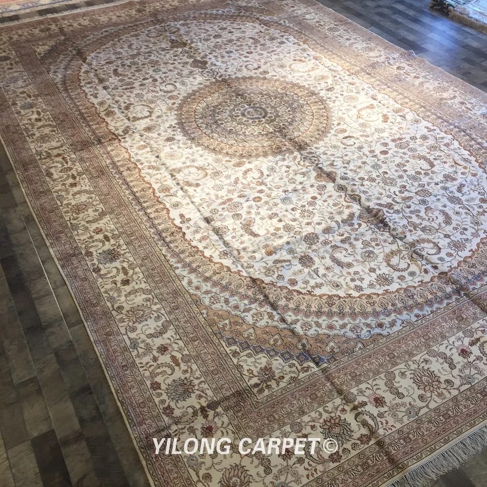Goede Yilong 12 'X 18' Vantage Oosterse Zijden Kleed Grote Antieke Medaillon Perzische Zijden Tapijt (WY295C)