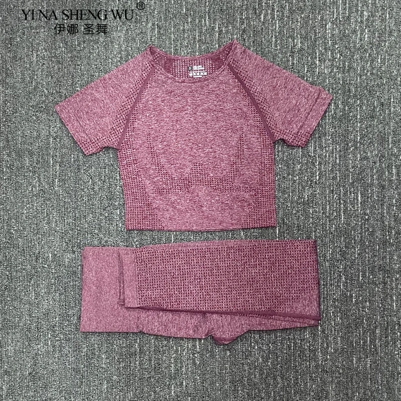 

Бесшовный спортивный костюм для йоги из 2 предметов, короткий топ с коротким рукавом для фитнеса, спортивная одежда с высокой талией, леггинсы, женская одежда для спортзала, тренировок, комплект для йоги