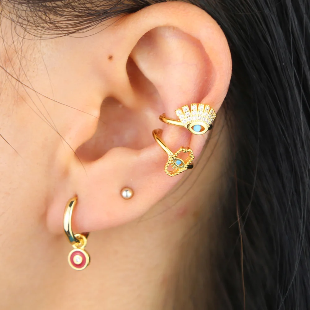 1 шт. серьги клипсы в форме короны и глаза с белым фианитом|Серьги-клипсы| |