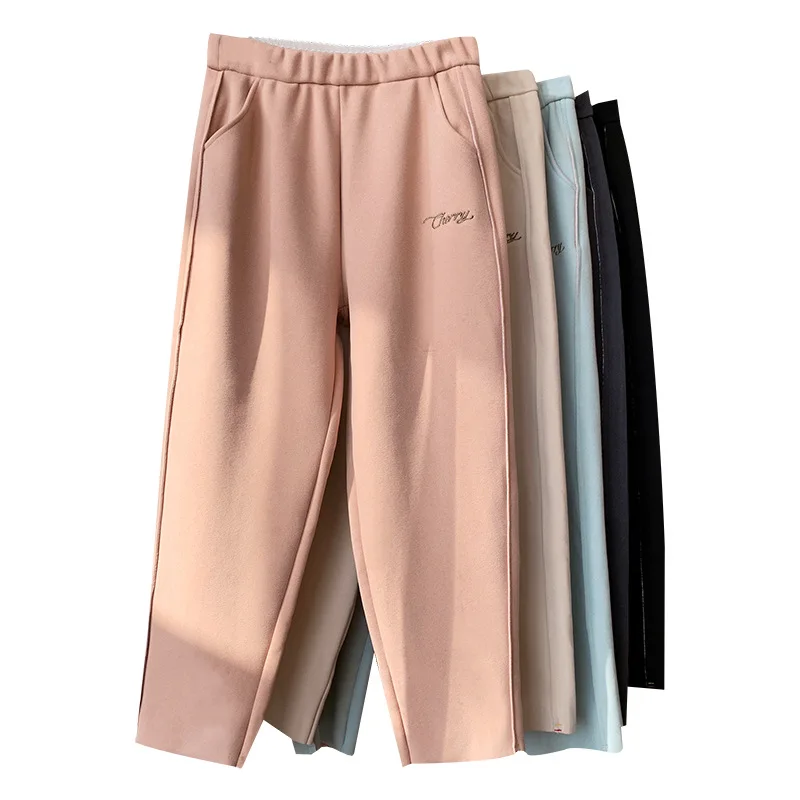 Мягкие брюки до щиколотки женские свободные шерстяные осенне зимние широкие