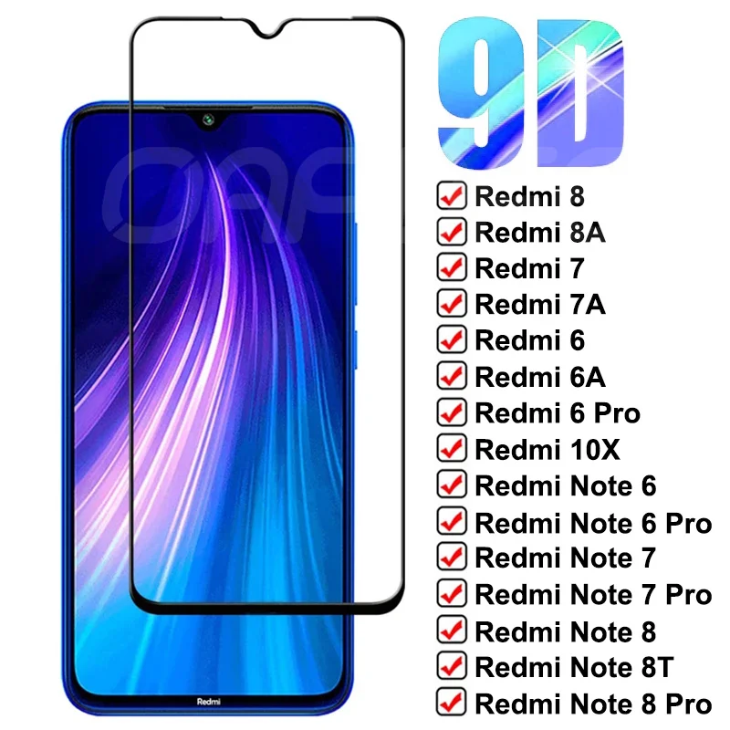 

Закаленное стекло 9D для Xiaomi Redmi 8, 8A, 7, 7A, 6, 6A, K20, K30, 10X, Защитное стекло для экрана Redmi Note 8, 8T, 7, 6 Pro, защитная пленка