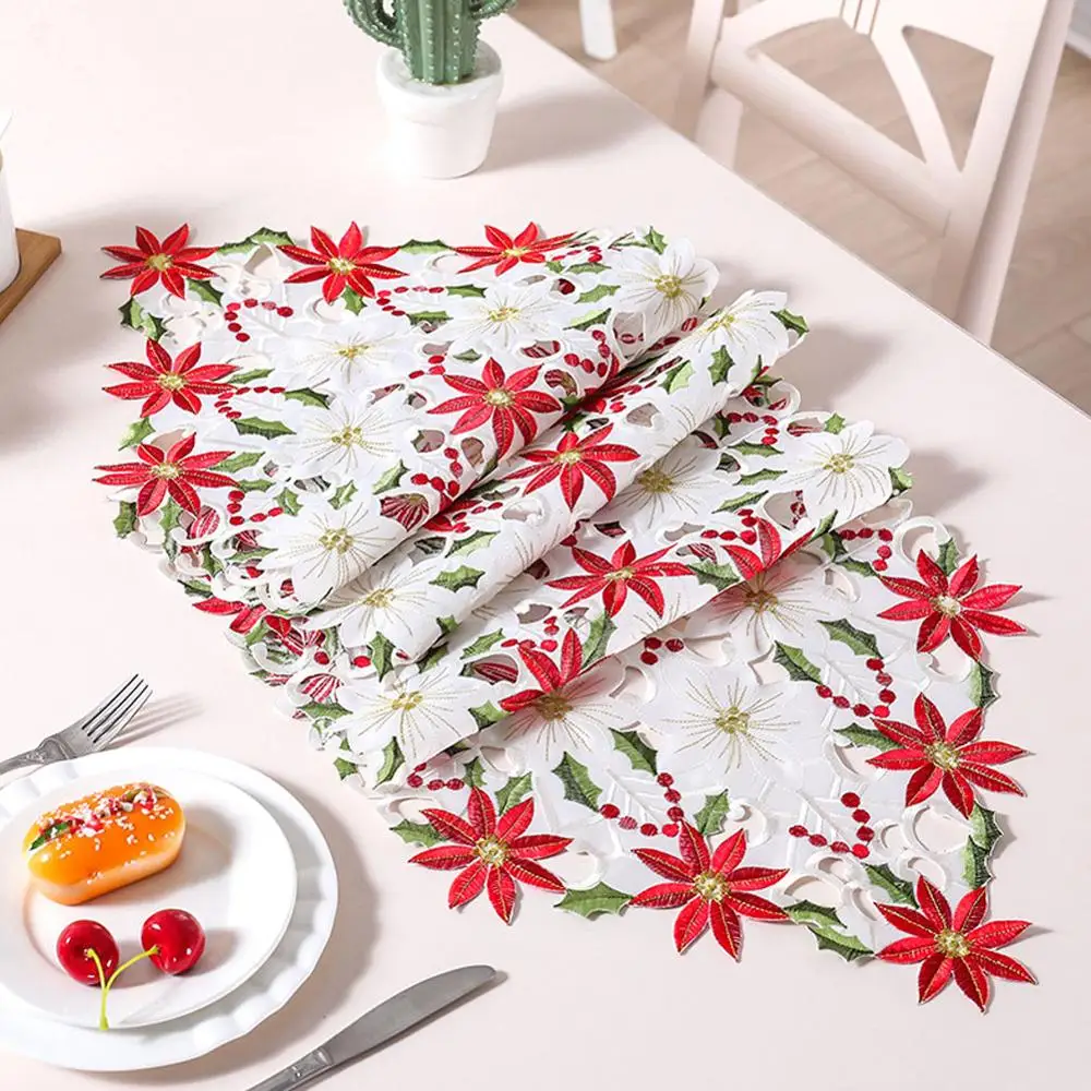 

New Christmas Embroidered Table Runner Hollow Embroidered Tablecloth Home Dining Table Coffee Table Decoration Tablecloth Ship
