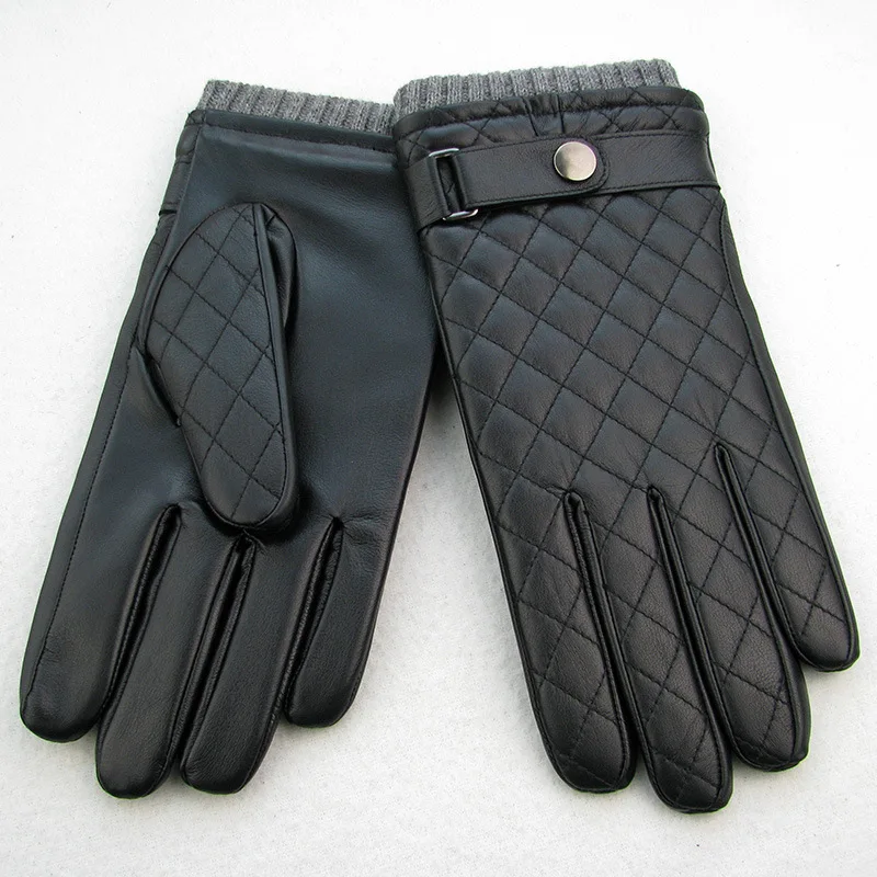 Перчатки из натуральной кожи, мужские перчатки из овчины, мужские модные черные осенне-зимние бархатные плотные сохраняющие тепло для вожд...