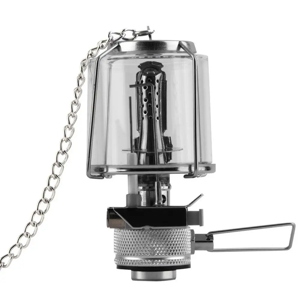 

Mini 80LUX Outdoor Camping Lantern Portable Aluminum Gas Light Tent Lamp Torch Hanging Glass Lamp Chimney Butane for Travel