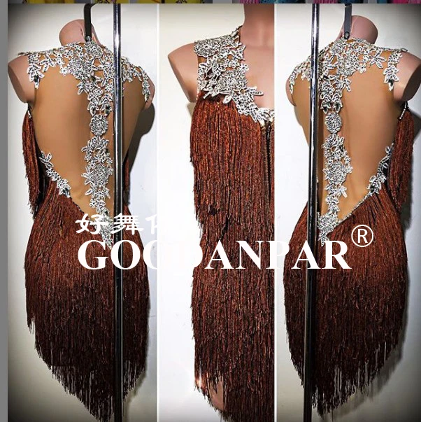 

Latin Dance dress latin dress sexy fringes short dress latin dacing dress chacha rumba black gold stones open back