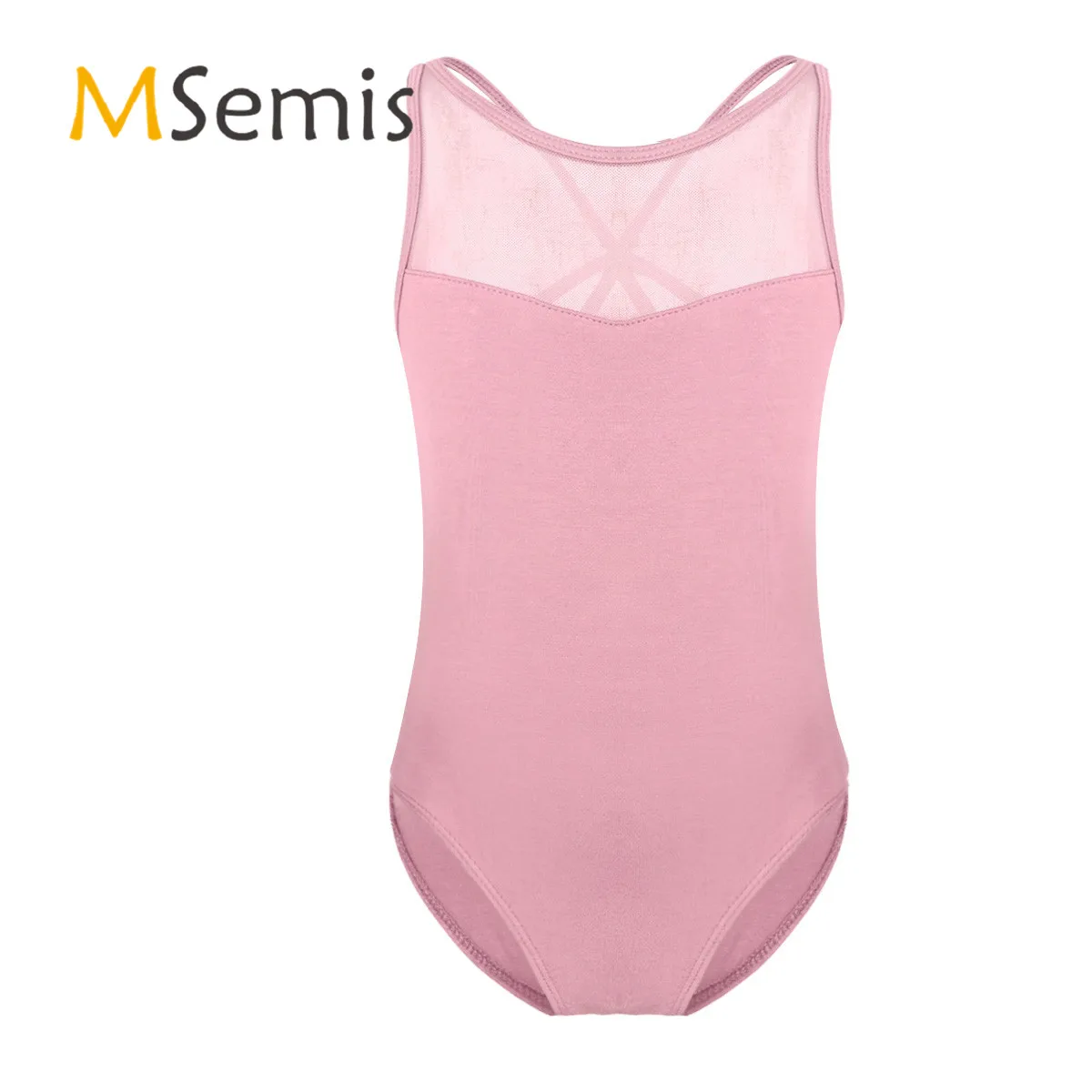 

Kids Girls Gymnastic Swimsuit for Dancing Sleeveless Splice Criss-cross Back Ballet Dance Bodysuit Gymnastics Leotard Jumpsuit