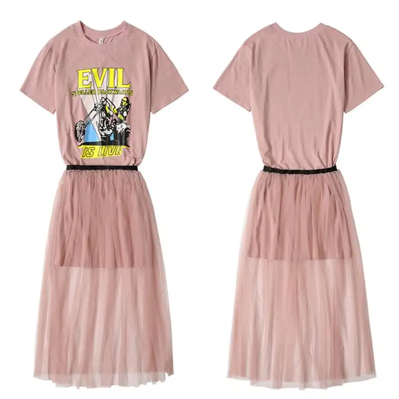 Комплект из 2 предметов 2019 Летняя женская хлопковая футболка + сетчатая