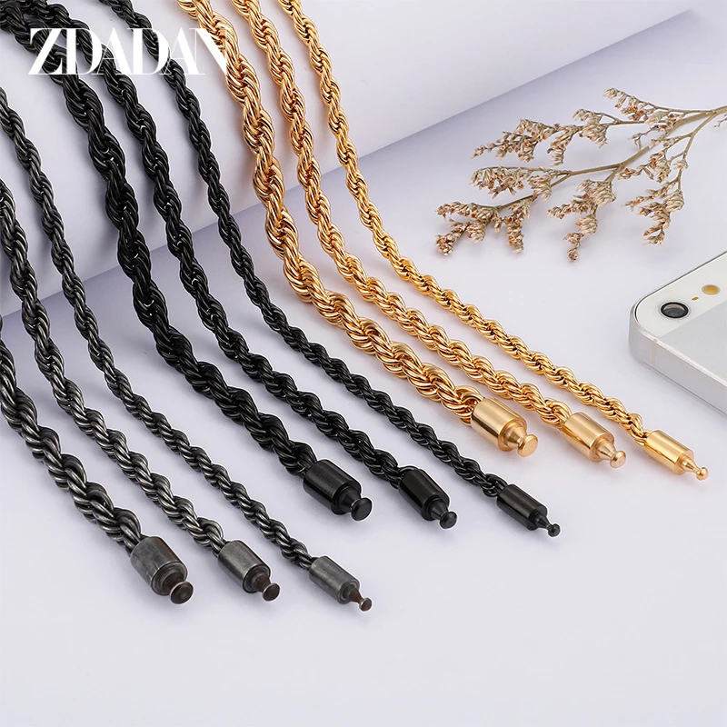 

ZDADAN 2021 New Arrival 6mm Stainless Steel Twist Necklace For Men Women Party Jewelry Gifts Wholesale