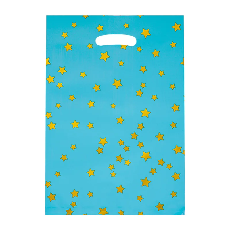 

10pcs/pack Happy Baby Shower Party Kids Favors Golden Stars Plastic Loot Bags Wedding Birthday Party Decoration Gifts Bags