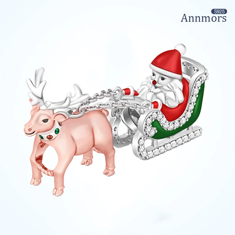 

Santa Claus Riding An Elk Bead Silver Plating Fits Original Bracelets Charms Sliver Zircon Christmas Luxury Jewelry