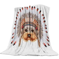 indian chief dog throw blanket cartoon style dramatic gesture warm microfiber blanket