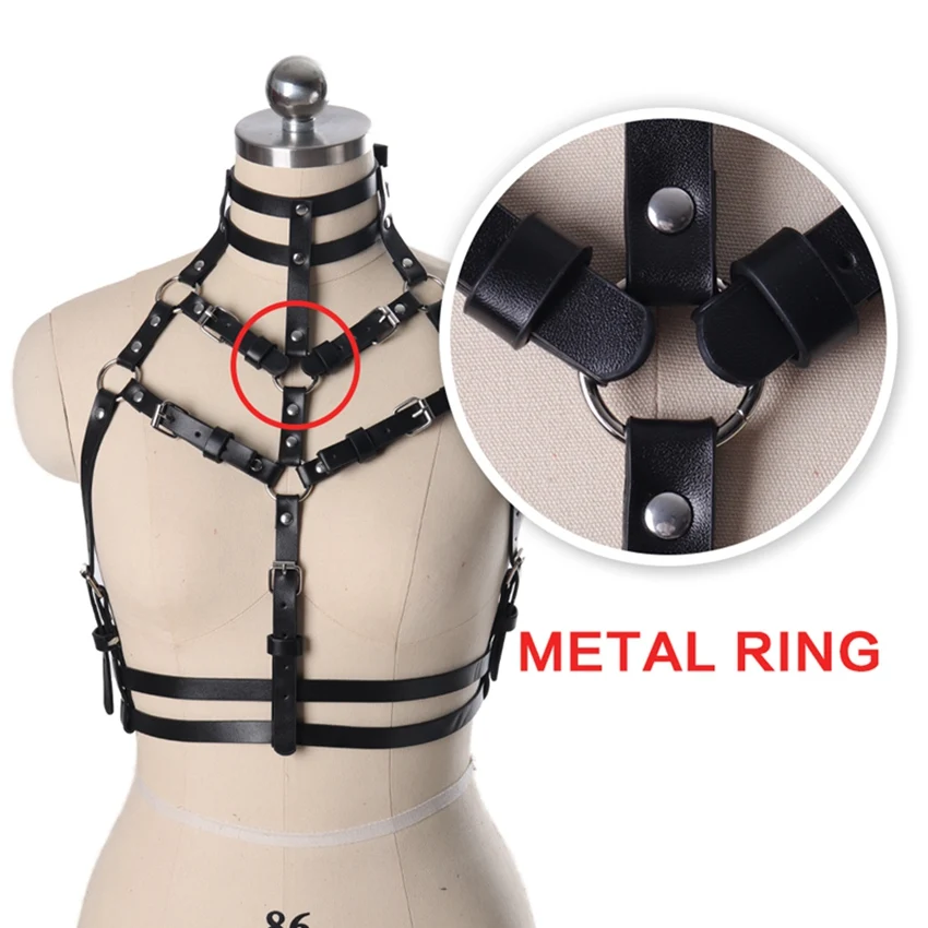 

PU Leather Harness Bra Punk Harness Tops Body Bondage Adjust Plus Size Belt Fetish Harajuku Gothic Festival Rave Lingerie