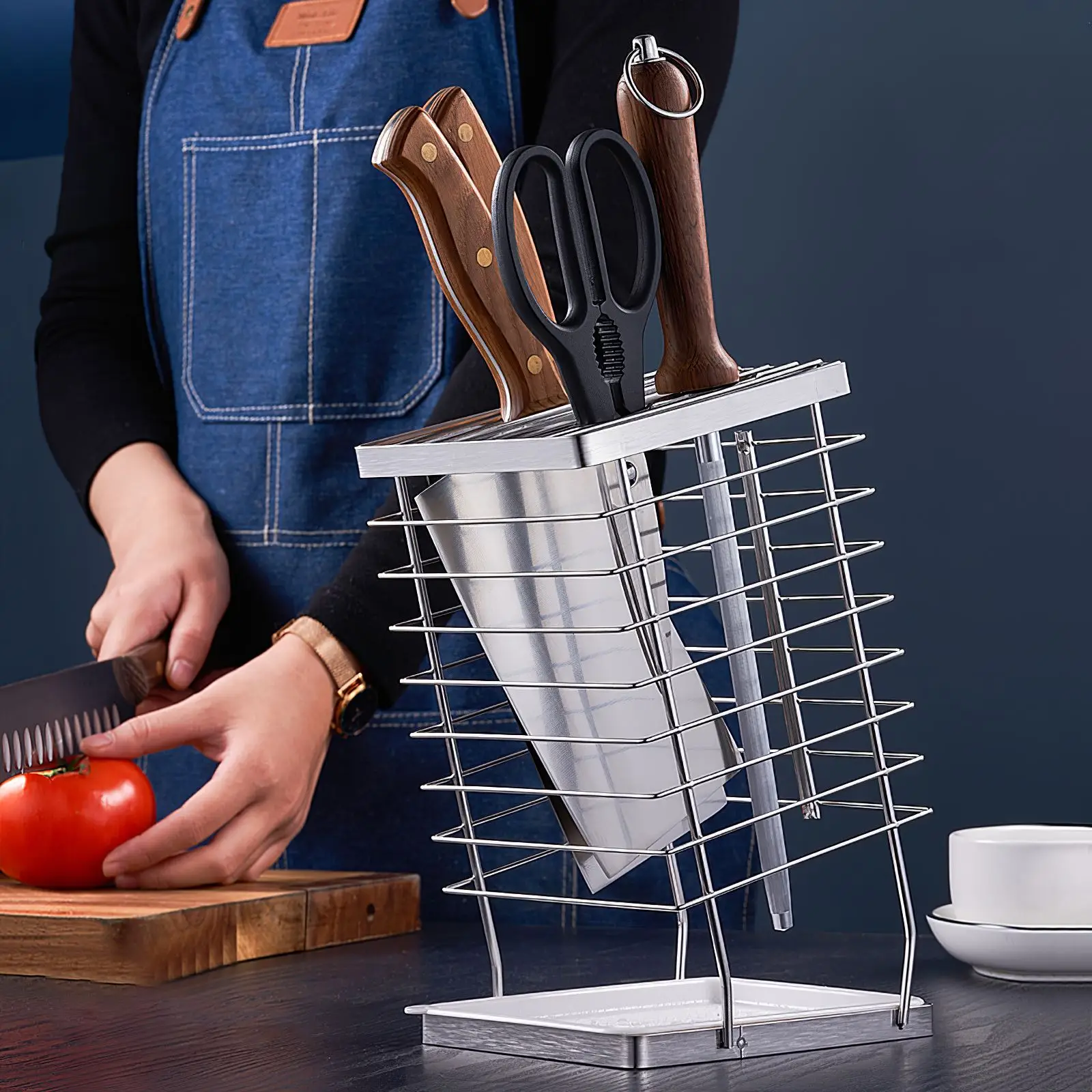 

Органайзер для кухонных ножей, многофункциональная стойка для хранения ножей, стойка для инструментов из нержавеющей стали 304, подставка дл...