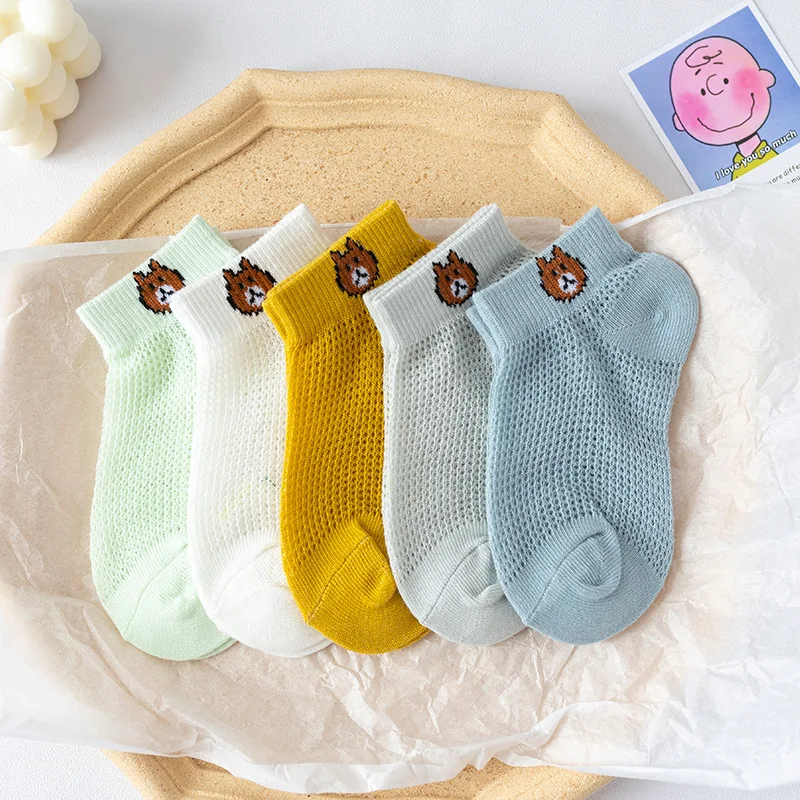 

5Pcs Mesh Cotton Baby Socks Kids Boy Girl Sock Cute Bear Pattern Short Socks 0-2T