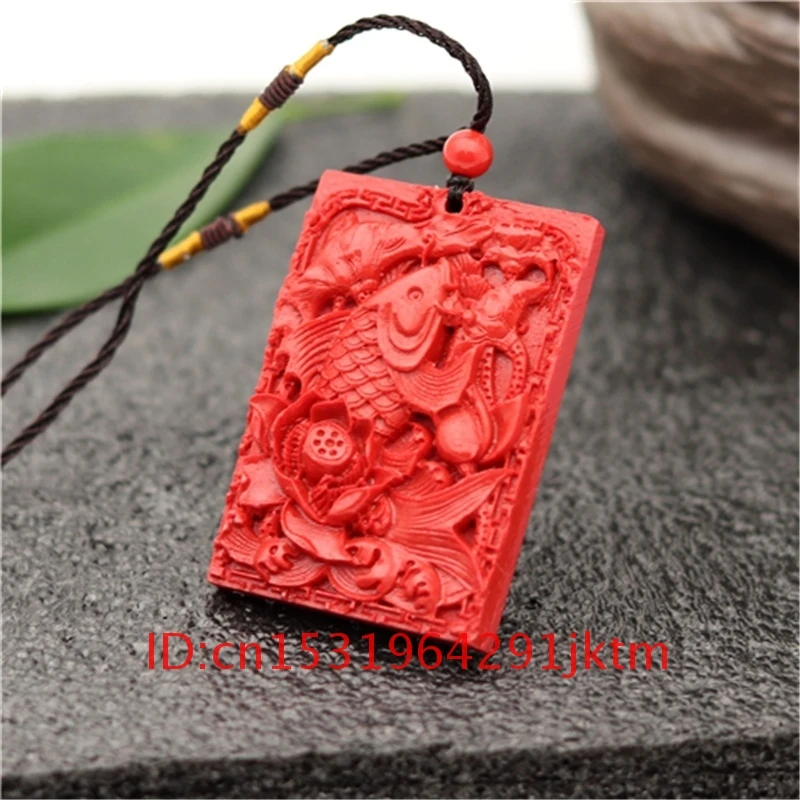 

Gifts Natural Hand Amulet Men Lotus Cinnabar Organic Pendant Carved Charm Red Necklace Jewellery Chinese Woman Fashion Carp