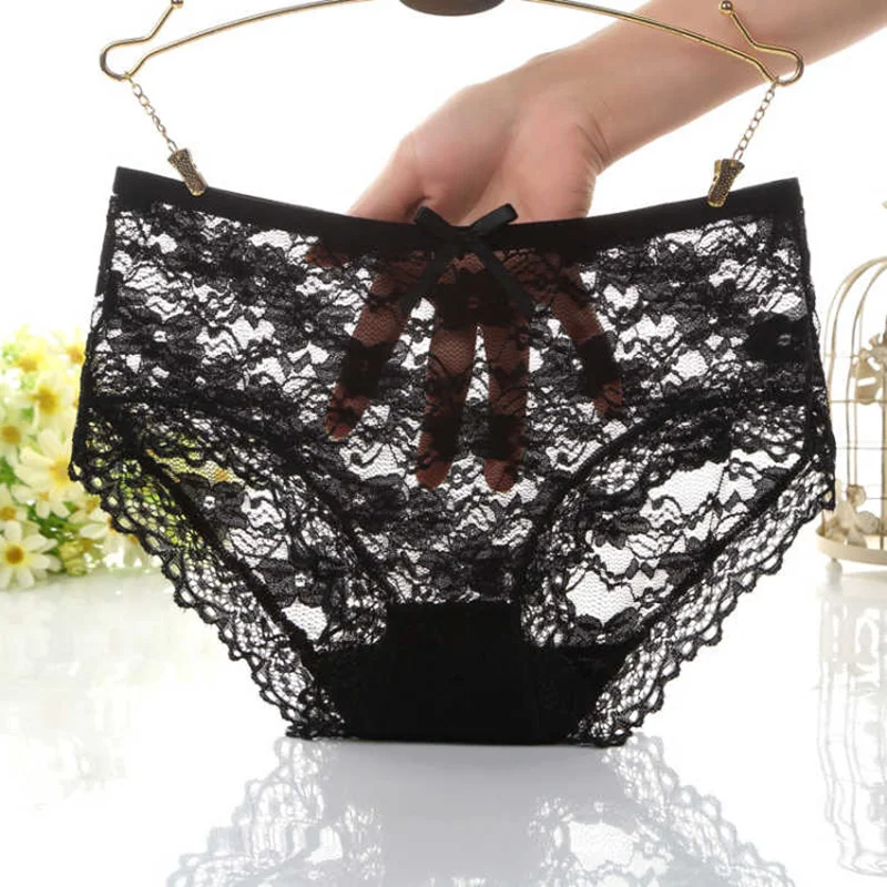 

4 шт., сексуальные трусики со средней талией, прозрачные кружевные женские одноцветные бесследные дышащие Соблазнительные Женские Треуголь...