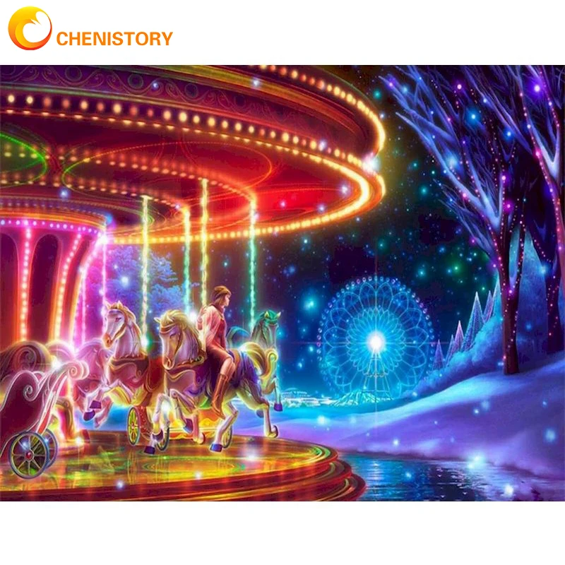 

CHENISTORY Color Carousel DIY Oil Paints By Number Girl With Frame On Canvas Acrylic Paint Coloring By Number Adults Home Decor