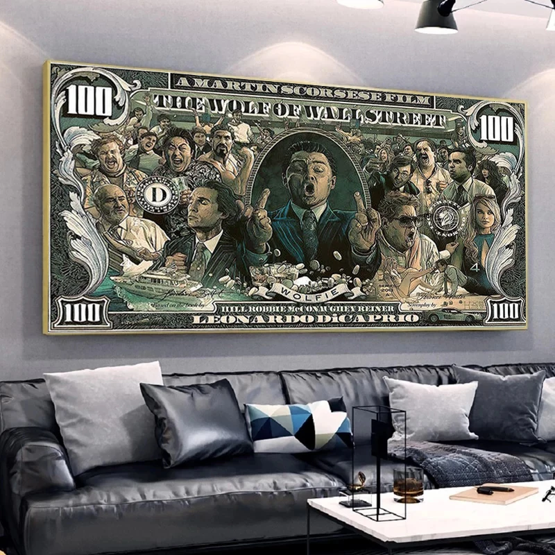 Живопись на холсте Постер и печать Волк Стены Уличного Искусства Сто Долларов для Гостиной Подарок на Новоселье.