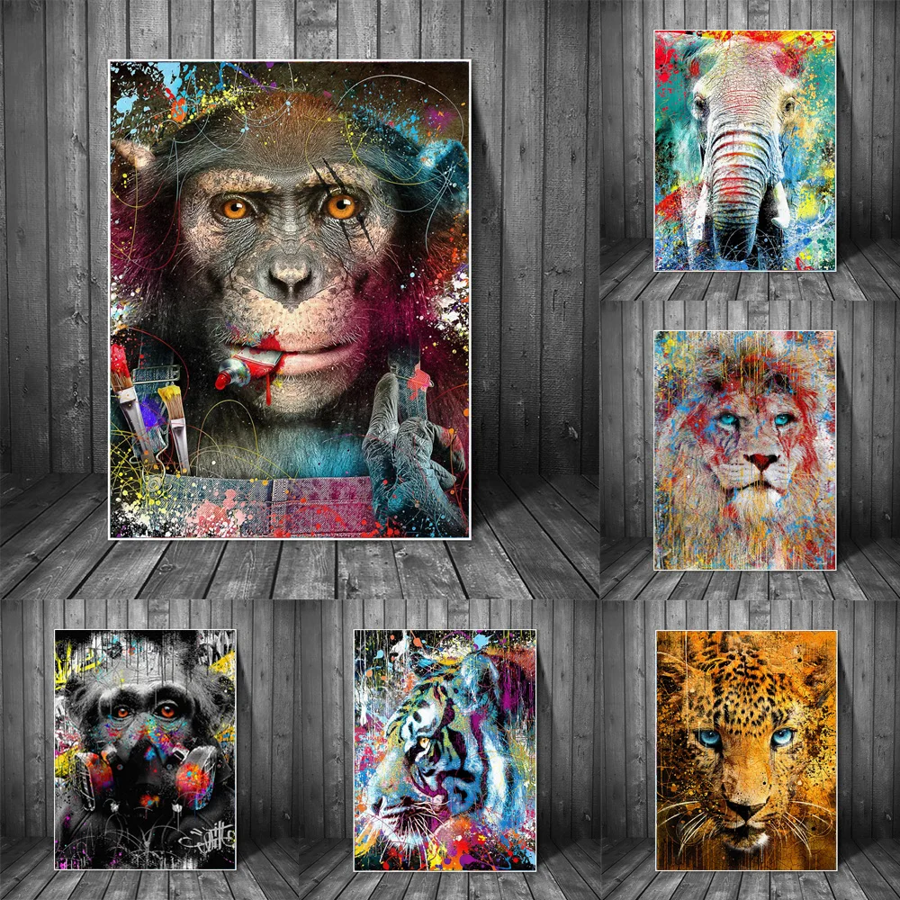 

Monkey Animals Graffiti Art Paintings on the Wall Art Posters and Prints Lions Watercolor Pictures Home Decor Giraffe Posters