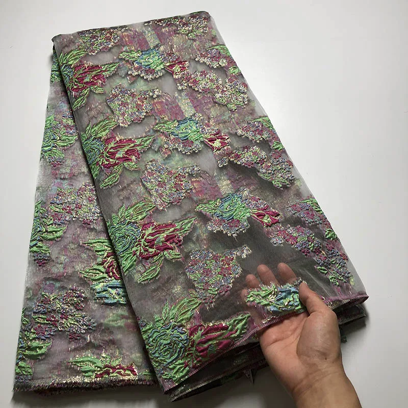

African Brocade Lace Fabrics With Jacquard High Quality Embroidery Weave French Tulle Mesh Lace Fabrics For Fashion Big Occasion
