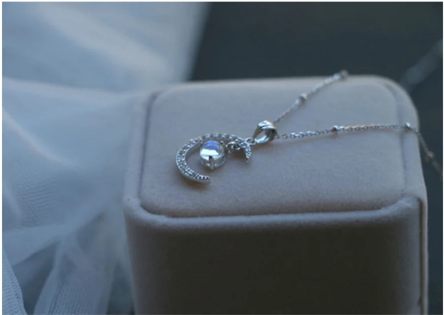 925 Sterling Silver Moonstone Zircon Moon Charm Necklace Creative Elegant Clavicle Chain Party Jewelry For Women Choker dz607 | Украшения и