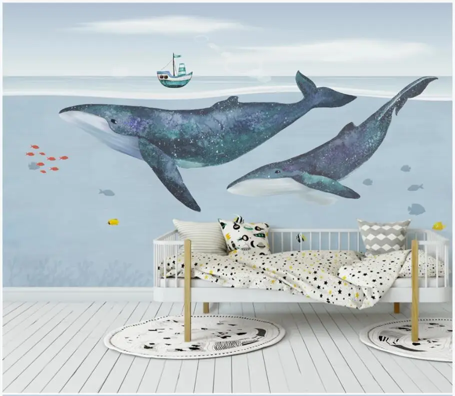 Фотообои 3d в европейском стиле с китами для детской комнаты домашний декор
