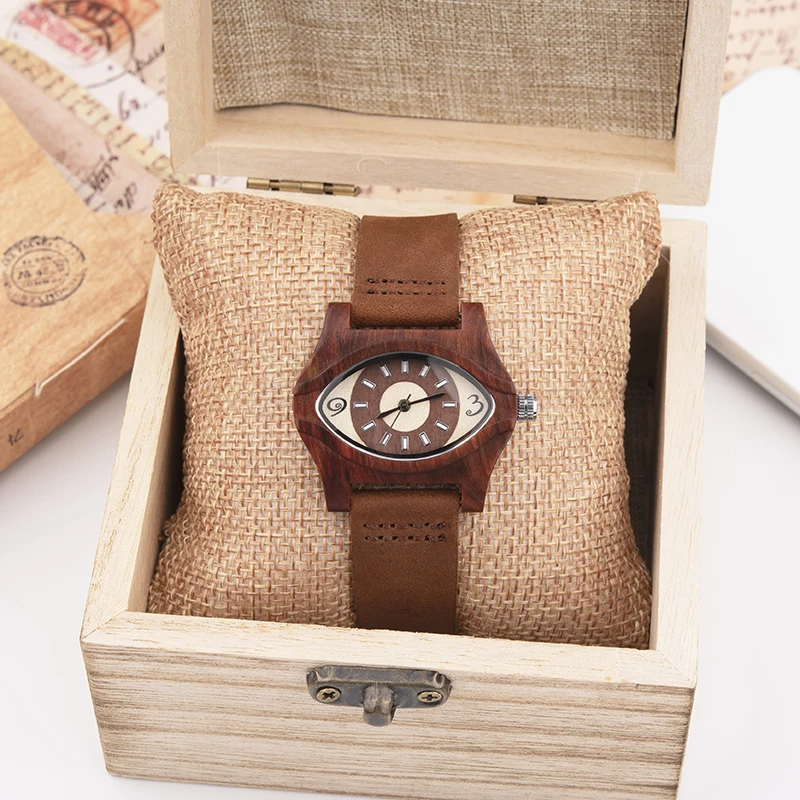 

Wooden Watch for Women in Quartz Wristwatch Fisheye Angel Eyes Female Ladies Montre Femme Dropship Gift Box