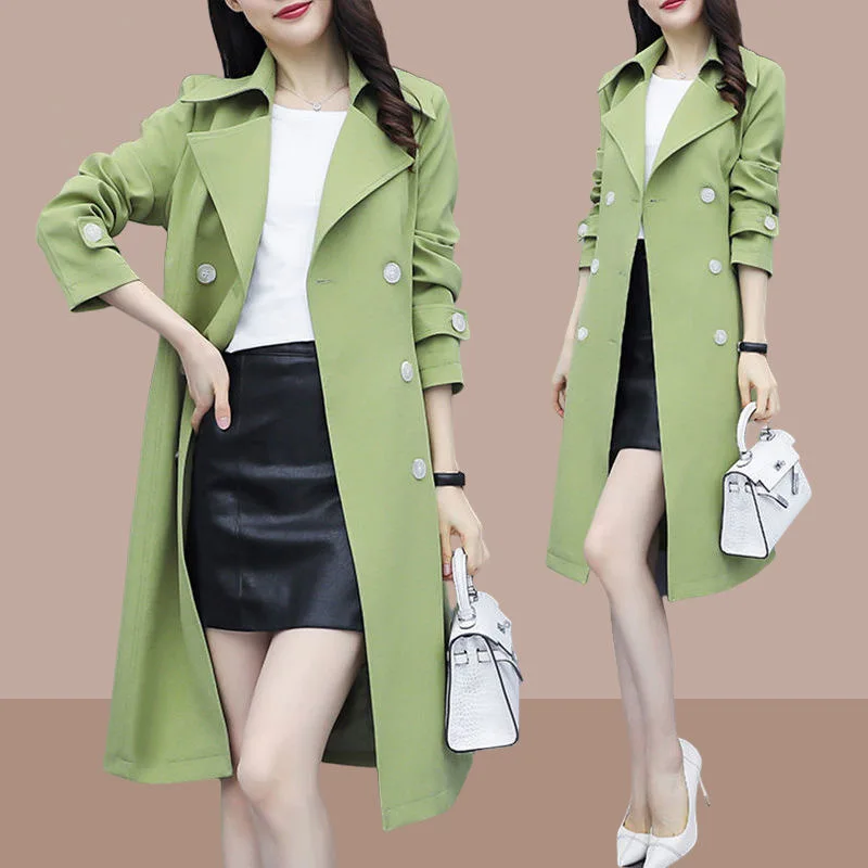 

Autumn women fashion loose England style double breasted belted casual coat female trendy candy color long design trench