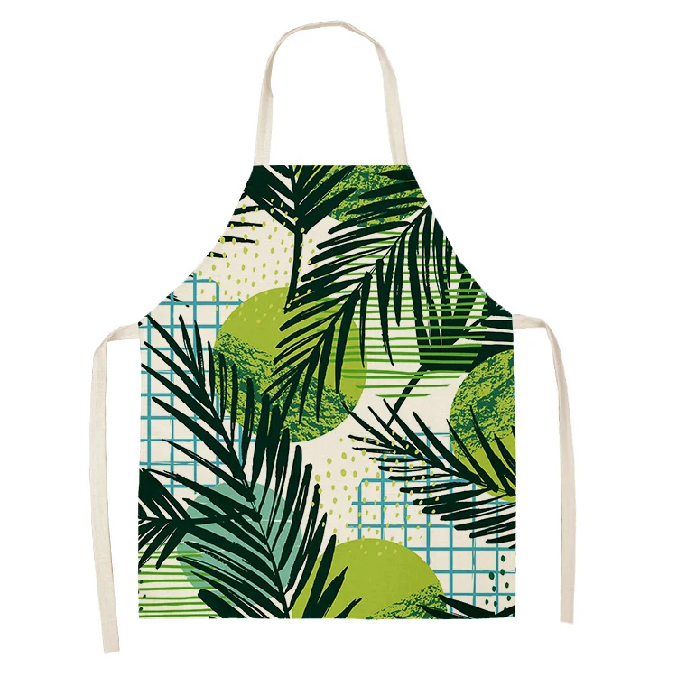 

Green Tropical Palm pattern 53*65cm Cleaning Aprons Home Cooking Kitchen Apron Cook Wear Cotton Linen Pinafore Adult Bibs 46342