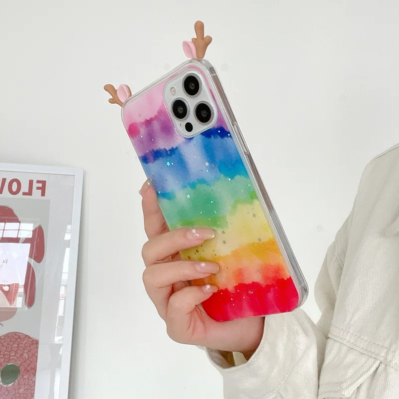 cute cat ear phone case for oppo reno 5 4 k z f f19 f17 f11 pro find x3 x2 neo lite silicone antlers rainbow back cover free global shipping