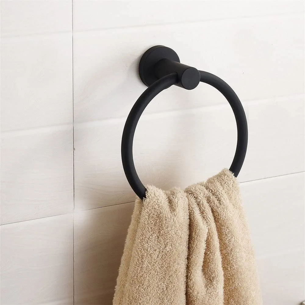 

Black Space Aluminum Towel Holder Round Towel Ring Wall Mounted Towel Rack Shelf for Home Hotel Bathroom Accessories