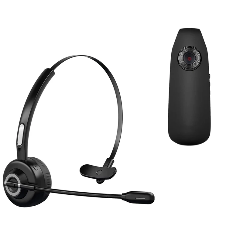 

Bluetooth Headphones With Microphone, Wireless Headset & 1080P HD Video Camera Portable Mini Camera Night Vision