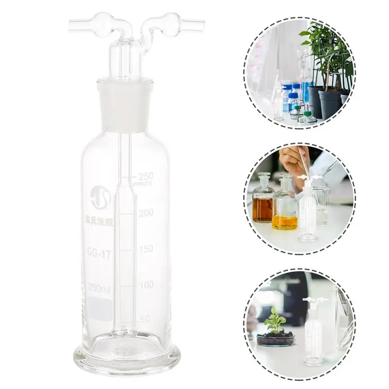 

Газовая бутылка для мытья с двумя изгибами, газовая бутылка для мытья, газовый барботер 250 мл, 125 мл для лаборатории