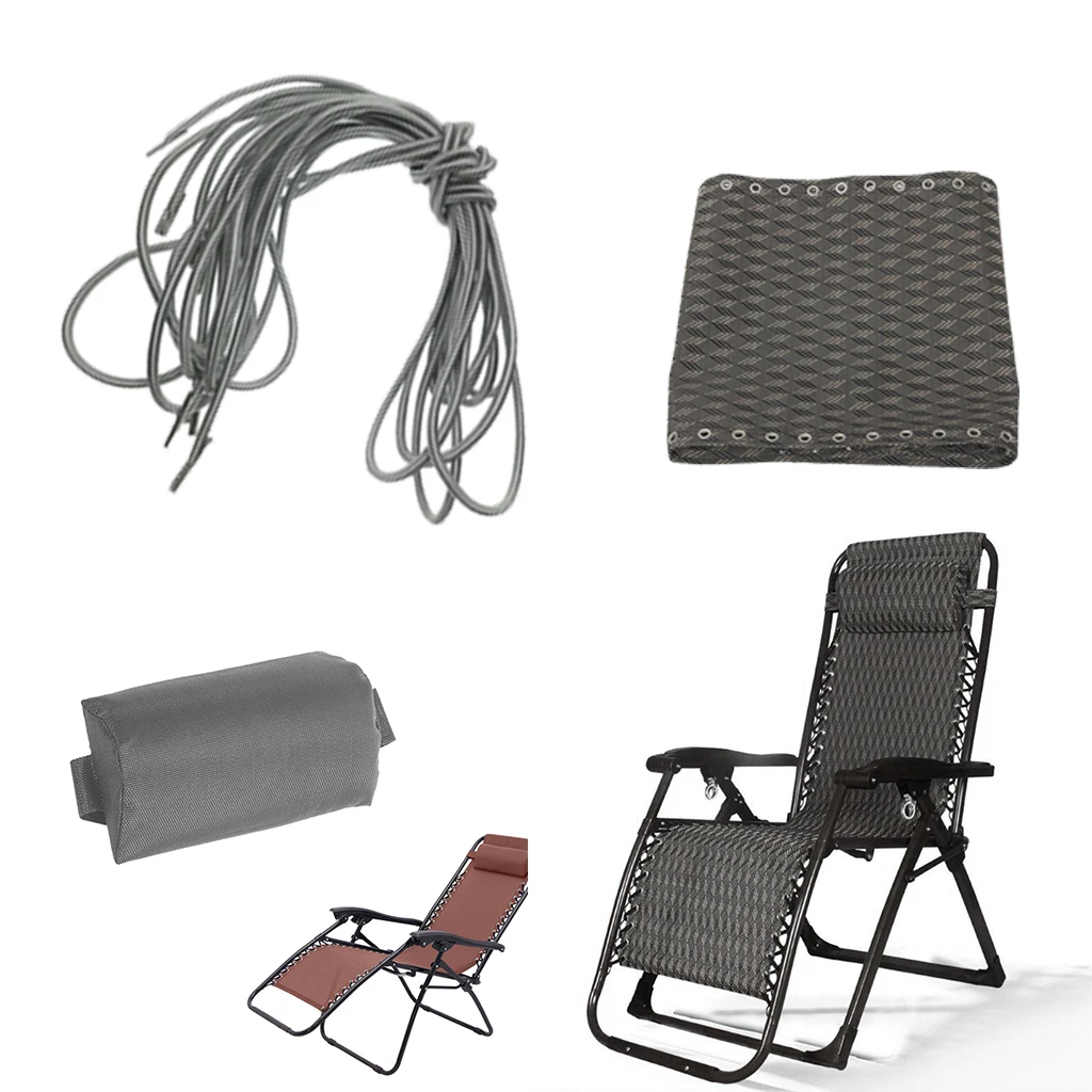 Folding Recliner Sling Chairs Removable Replacement Rhombus Cloth + Headrest Head Cushion Pillow Laces Kit Set | Мебель